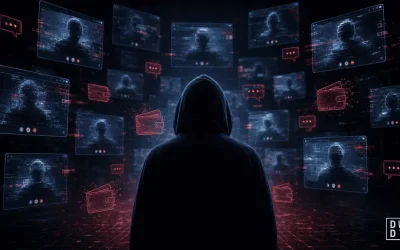North Korean hackers using fake Zoom meetings to target crypto wallets, shown as a hooded figure amid fraudulent call windows