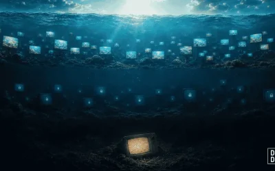 Surface, deep and dark web shown as screens descending underwater, illustrating where dark web videos exist