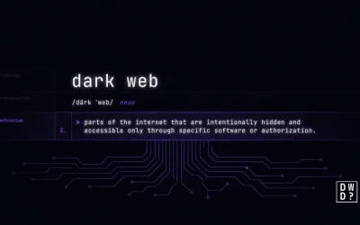Dictionary-style definition of dark web meaning on a dark screen, showing it as parts of the internet intentionally hidden and reachable only through specific software