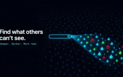 Search bar spotlight lighting up only a small slice of a vast dark onion network, showing that dark web search engines index less than 5% of onion services